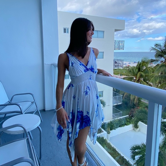 Boho Style Blue Flower Flow Dress - Picture 1 of 8